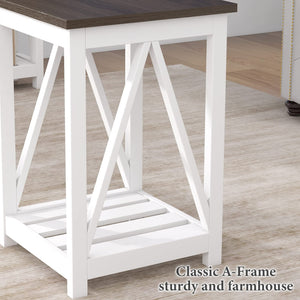 Farmhouse End Table with Storage Shelf – 2 Pack
