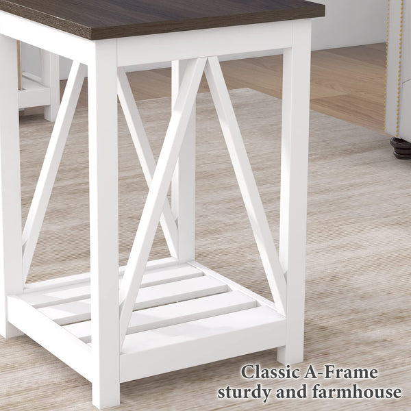 Farmhouse End Table with Storage Shelf – 2 Pack