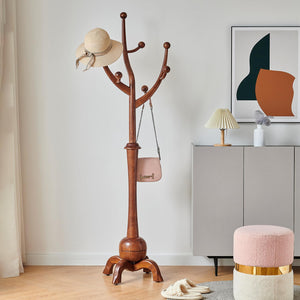 Freestanding Wood Coat Rack with 8 Hooks
