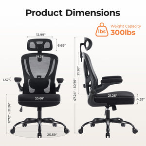 Ergonomic Mesh High Back Office Chair with Lumbar Support & Flip-Up Armrests