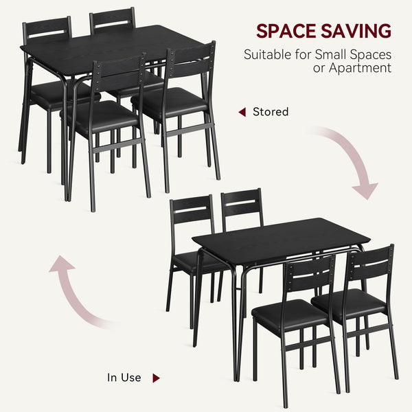 5-Piece Dining Table Set with 4 Chairs – Modern Black