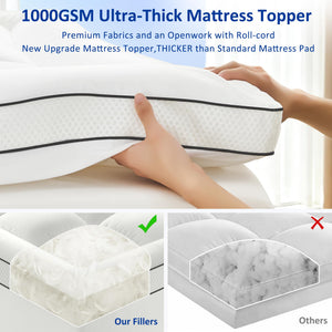 Pillow Top Mattress Topper – 1000GSM Down Alternative, Deep Pocket, Cooling
