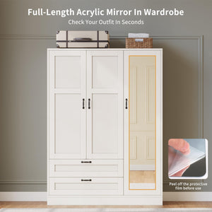 Armoire Wardrobe Closet with Mirror & Drawers
