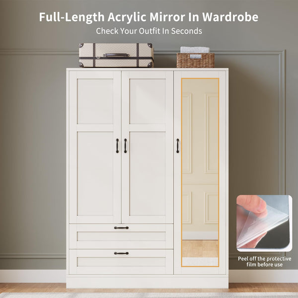 Armoire Wardrobe Closet with Mirror & Drawers