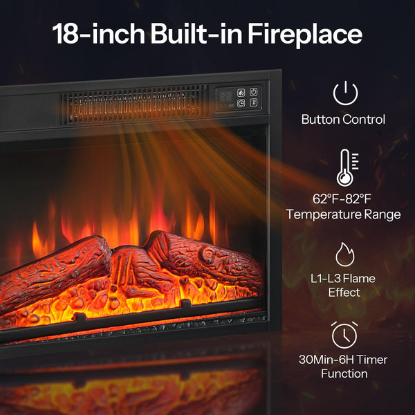 55" Fireplace TV Stand with LED Lights & Charging Station for TVs up to 65"
