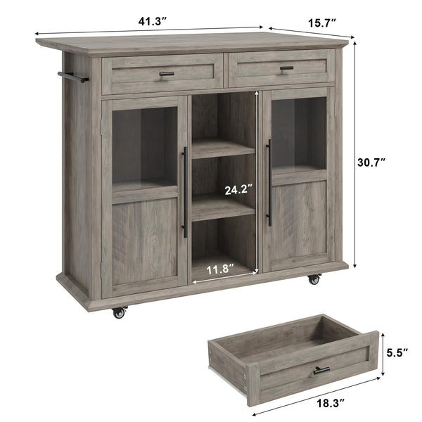Rolling Kitchen Island with Storage, Drop Leaf & Towel Rack