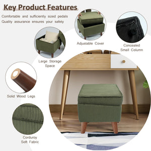 FAGAGA Storage Ottoman with Adjustable Lid, Soft Step Stool, Footrest and Seat, Ottoman Foot Rest for Living Room, Bedroom, Dorm, Green