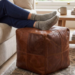 Square Leather Moroccan Pouf – Unstuffed Ottoman Footstool