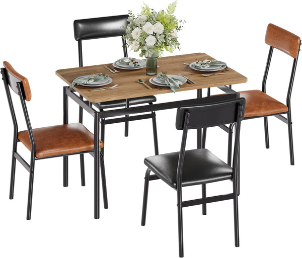 3-Piece Dining Table Set with PU Upholstered Chairs