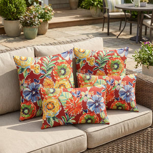 Outdoor Throw Pillow Set of 4 – Lumbar & Square, Water & Fade Resistant