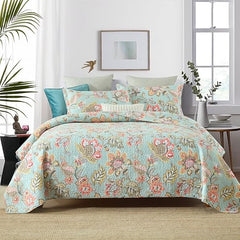 Floral Cotton Quilt Set – Reversible Bedspread Coverlet