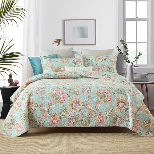 Floral Cotton Quilt Set – Reversible Bedspread Coverlet