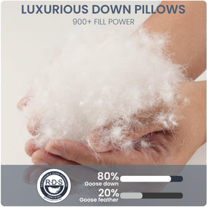 White Goose Down Pillow – 900 Fill Power, 700TC Cotton Shell