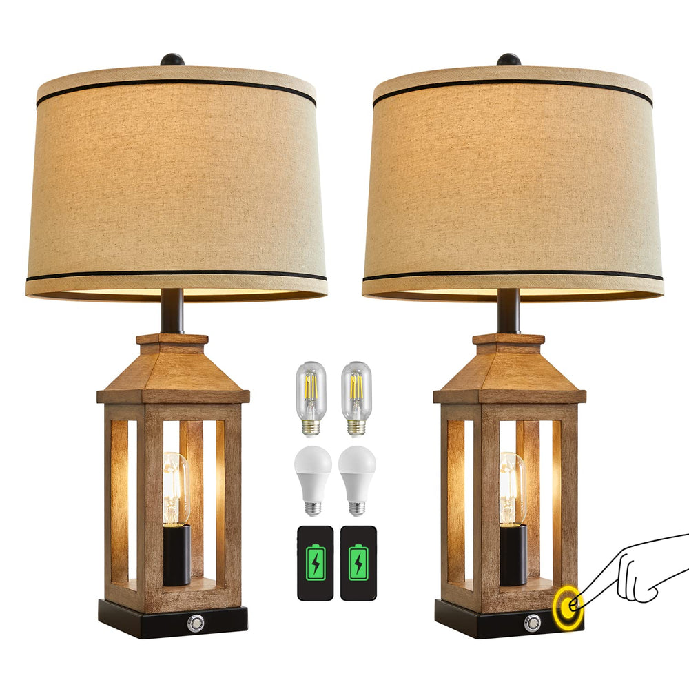 Farmhouse Table Lamp with USB Charging & Nightlight