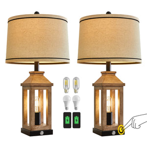 Farmhouse Table Lamp with USB Charging & Nightlight
