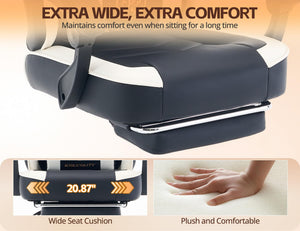 Ergonomic Leather Office Chair – Pocket Spring Cushion, Headrest, Footrest & Reclining Backrest