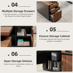 78-Inch L-Shaped Executive Desk with Power Outlet, Drawers & Storage Cabinet