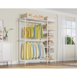 Expandable Freestanding Closet Rack with Shelves and Hanging Rods