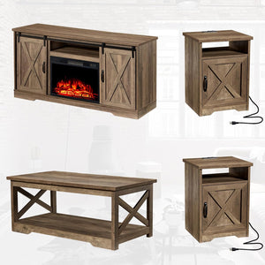 5-Piece Farmhouse Living Room Set with Electric Fireplace TV Stand