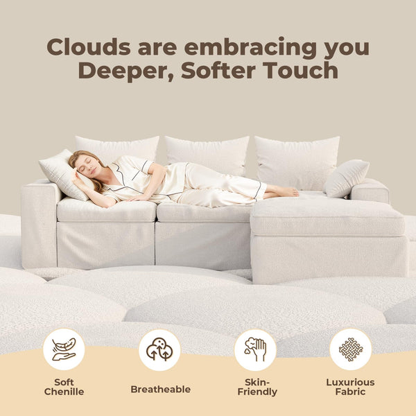 108-Inch Modular Cloud Sectional Sofa with Ottoman – Warm White