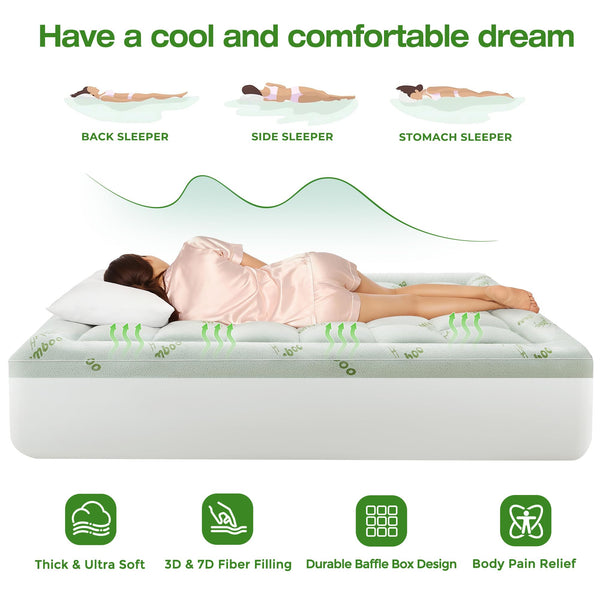 Bamboo Viscose Pillow Top Mattress Topper with Deep Pocket