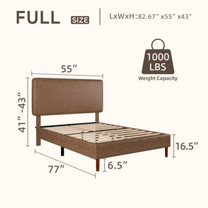 Faux Leather Platform Bed Frame with Adjustable Headboard