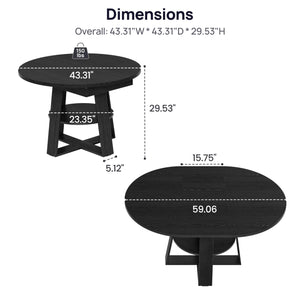 43–59" Fluted Extendable Round to Oval Dining Table with Storage, Seats 4–8