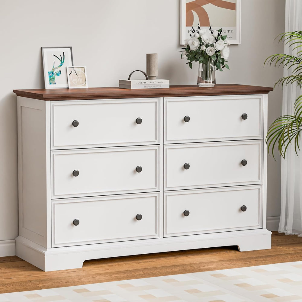 6-Drawer Dresser with Anti-Tip Kit – White Bedroom Chest