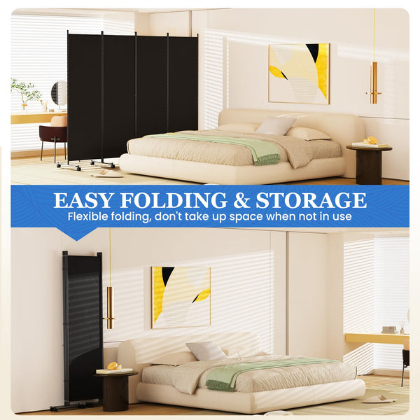 Folding Room Divider with Lockable Wheels & Privacy Screen