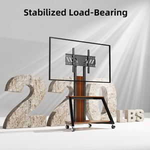 Heavy Duty Mobile TV Stand Rolling TV Cart with Wheels for 32-85 Inch Flat/Curved Led/LCD/OLED Portable Floor TV Stand with Wooden Shelves, Height Adjustable Holds up to 220lbs,Max VESA 600 x400mm