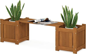Outdoor Hardwood Planter Bench with Flower Box