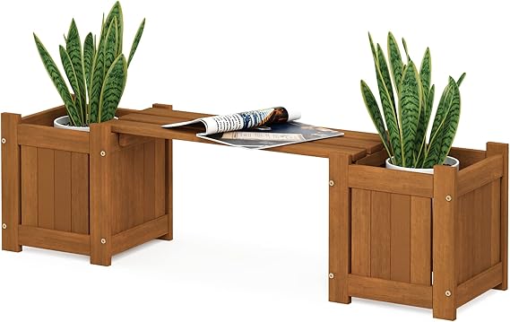 Outdoor Hardwood Planter Bench with Flower Box