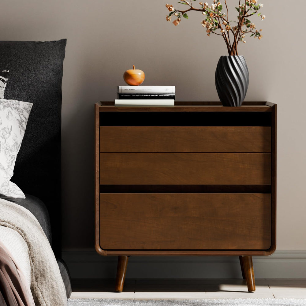 Walnut Nightstand with Charging Station & Drawers