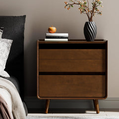 Walnut Nightstand with Charging Station & Drawers