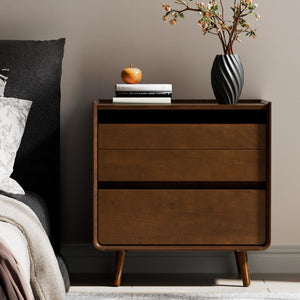 Walnut Nightstand with Charging Station & Drawers