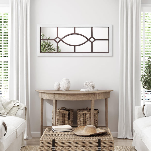 Farmhouse Wall Mirror – White Wood Frame 43.3" x 17.7"
