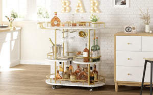 3-Tier Rolling Bar Cart with Rotating Turntable