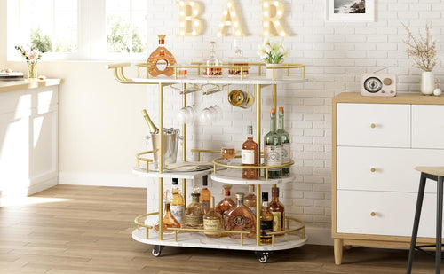 3-Tier Rolling Bar Cart with Rotating Turntable