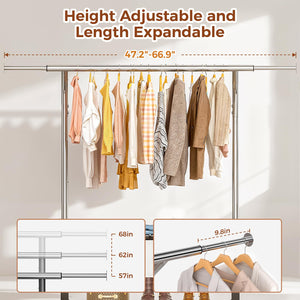 Heavy Duty Double Rod Clothes Rack with Shelves & Lockable Wheels