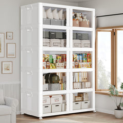 250-Gallon 5-Tier Stackable Storage Cabinet with Wheels and Clear Doors