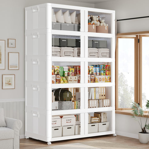 250-Gallon 5-Tier Stackable Storage Cabinet with Wheels and Clear Doors