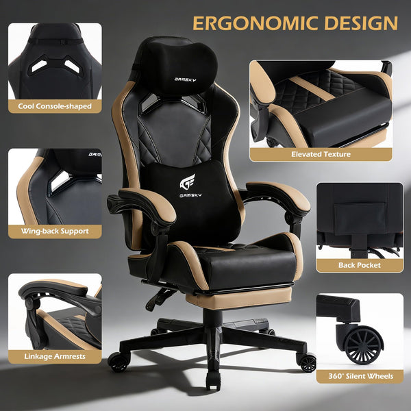 Ergonomic Gaming Chair with Footrest & Recliner