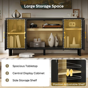 59" TV Stand with Glass Doors & Adjustable Shelves