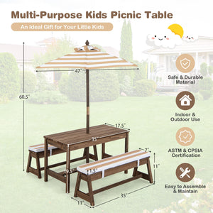 Kids Outdoor Wooden Picnic Table & Bench Set with Umbrella
