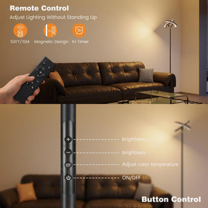 LED Floor Lamp with Remote, Stepless Dimming & Color Temperature Control