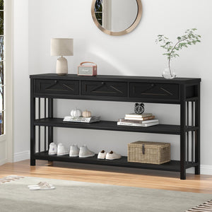 55-Inch Console Table with 3 Drawers and Open Shelves