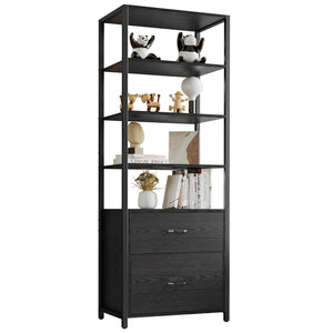 Industrial Bookcase with File Cabinet & 5-Tier Open Shelves, 71.6"H