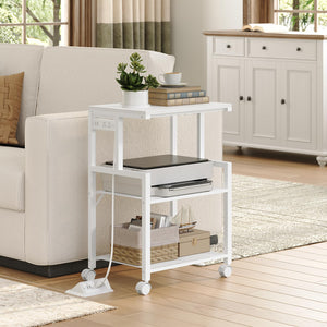 3-Tier Rolling Printer Stand with Charging Station