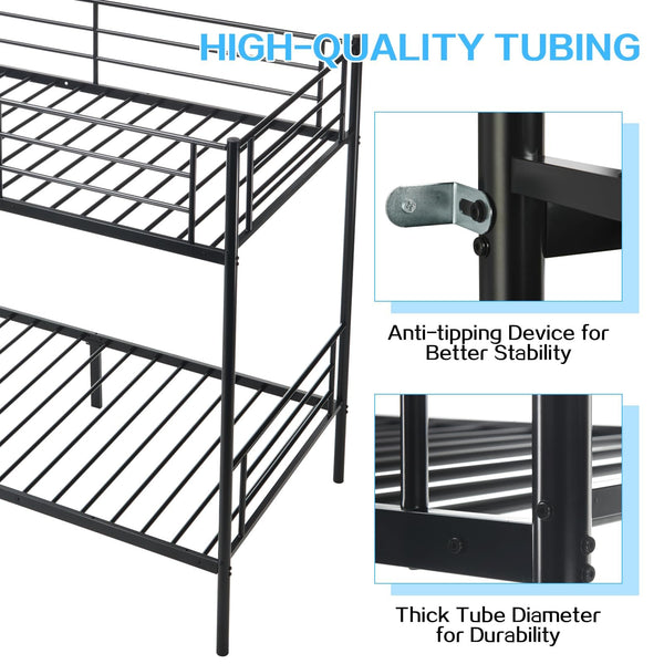 Twin Over Twin Metal Bunk Bed with Guardrails and Ladder