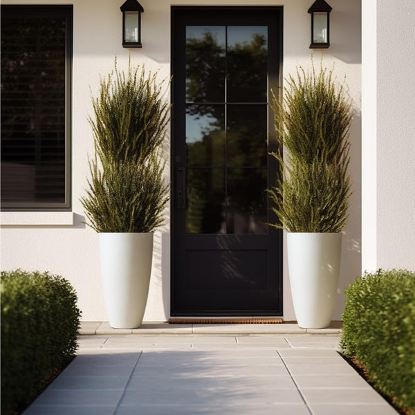 Tall Round Planters Set of 2 with Drainage Holes and Shelf
